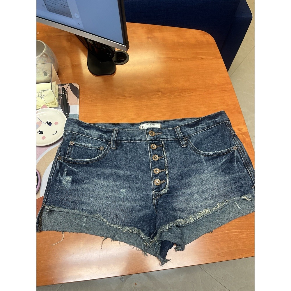 Free People Button Fly Denim Jean Shorts Size 27 Cut Off Summer Cowgirl
